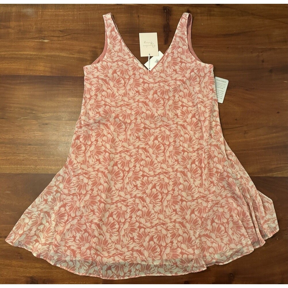 Charles Henry Nordstrom Pink Floral Tank Dress Chiffon V-Neck Size XS NWT